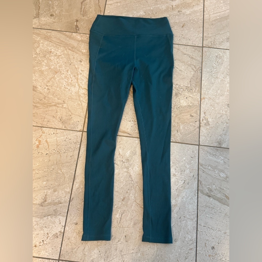 Glyder green teal ribbed full length Leggings size large no flaws